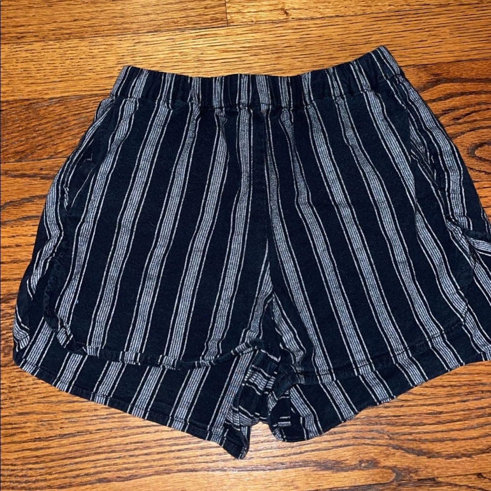 black and grey striped shorts